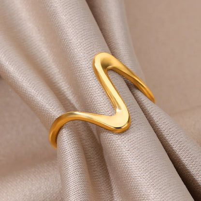 Women’s Jewelry Geometric Wave Adjustable Ring | Vintage | Gold Tone | Aesthetic