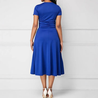 Women Square Neck Ruched Short Sleeve Ruffles Side High Waist Belt Irregular Dress Summer Elegant Sexy Evening Elegant Dresses