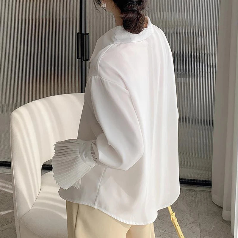 Women’s Flare Sleeve Button-Up Shirt Top – Elegant Office Blouse Fall Fashion