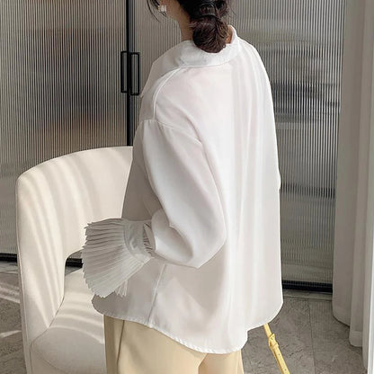 Women’s Flare Sleeve Button-Up Shirt Top – Elegant Office Blouse Fall Fashion