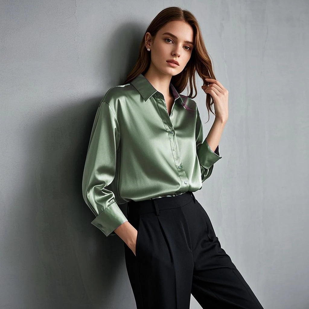 Women’s Korean Satin Office Top | Elegant Chic Lady Shirt | Summer Satin Shirt Trend