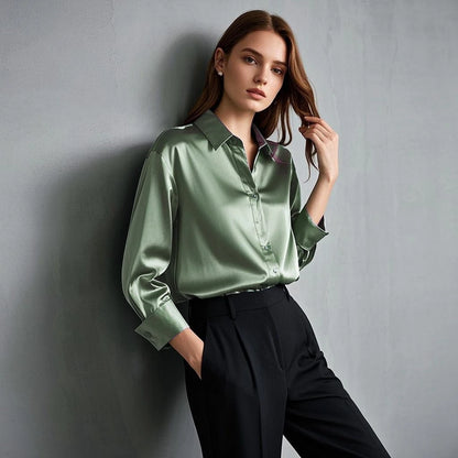 Women’s Korean Satin Office Top | Elegant Chic Lady Shirt | Summer Satin Shirt Trend