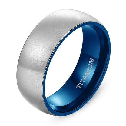 Men’s Titanium Ring – Silver 6mm Band with Black & Blue Interior Jewelry