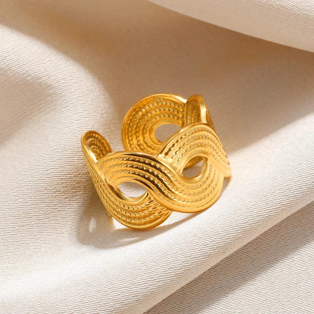 Women’s 316L Stainless Steel Geometric Open Ring – Gold Color Multilayer Vintage Waterproof Jewelry