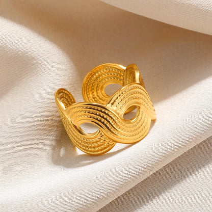 Women’s 316L Stainless Steel Geometric Open Ring – Gold Color Multilayer Vintage Waterproof Jewelry
