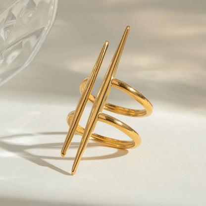Women’s Vintage 18K Gold Plated Double Line Open Ring – Stainless Steel Anti-Allergic Jewelry