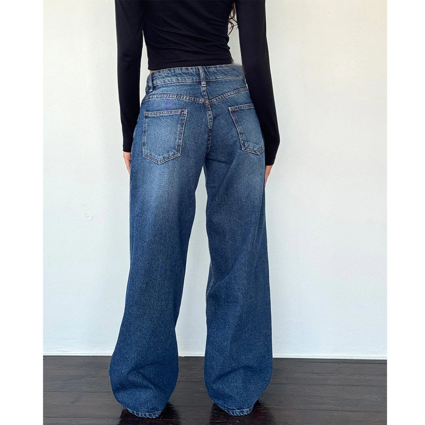 Women’s Jeans Bottom – Low Waist Straight Denim Pants with Pockets Casual Y2K Streetwear