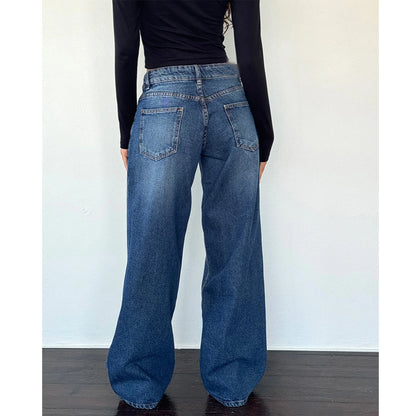 Women’s Jeans Bottom – Low Waist Straight Denim Pants with Pockets Casual Y2K Streetwear