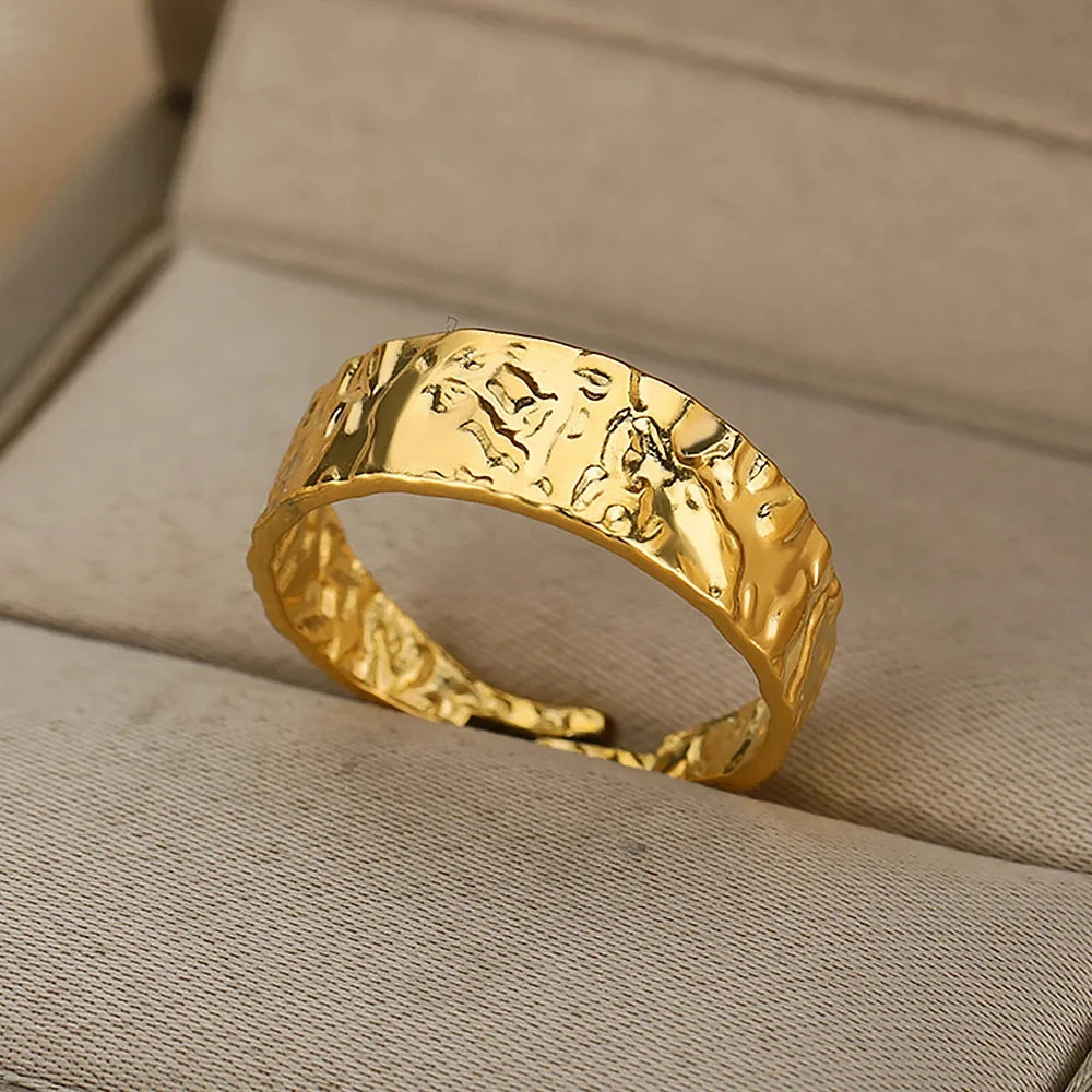 Women’s 316L Stainless Steel Geometric Open Ring – Gold Color Multilayer Vintage Waterproof Jewelry