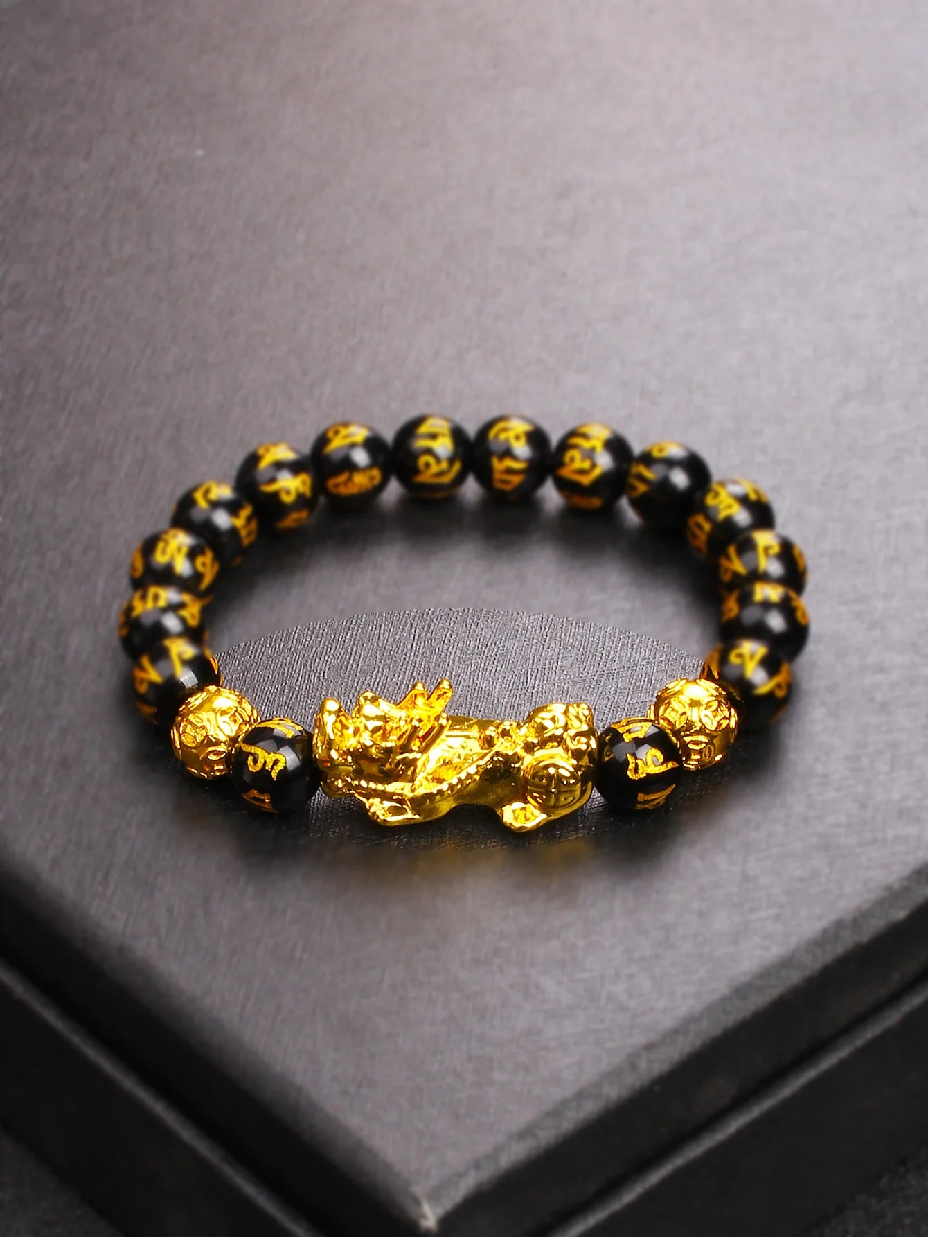Men’s Black Obsidian Bead Bracelet – Spiritual Protection & Wealth Energy Healing Jewelry