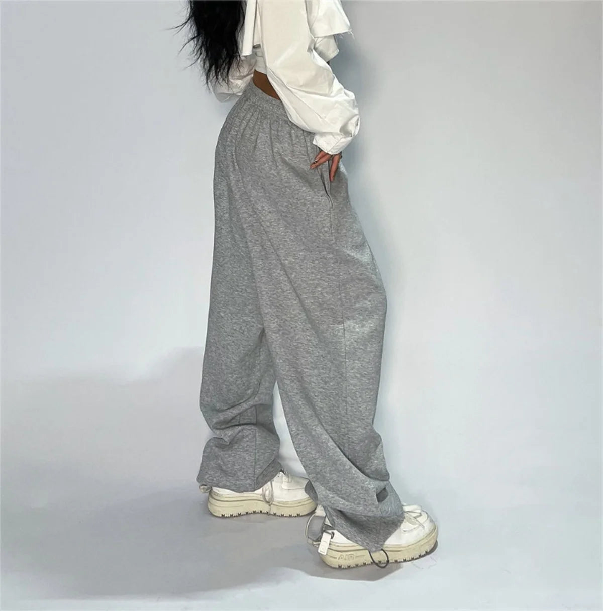 Women’s Harajuku Wide Leg Bottom – Oversized Baggy Sweatpants, Solid Casual Streetwear Sport Trousers