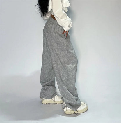 Women’s Harajuku Wide Leg Bottom – Oversized Baggy Sweatpants, Solid Casual Streetwear Sport Trousers