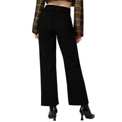 Women’s Ripped Denim Bottom – High Waist Distressed Hole Jeans, Vintage Straight Ankle-Length Pants