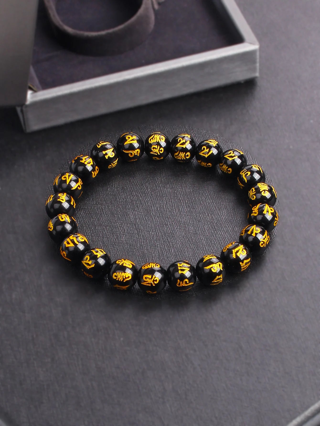 Men’s Black Obsidian Bead Bracelet – Spiritual Protection & Wealth Energy Healing Jewelry