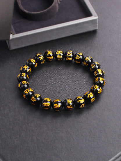 Men’s Black Obsidian Bead Bracelet – Spiritual Protection & Wealth Energy Healing Jewelry
