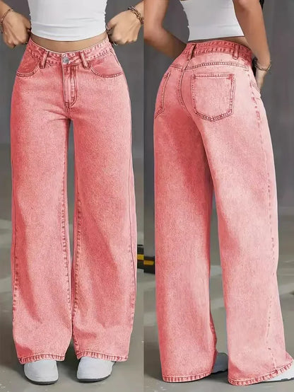 Women’s Wide Leg Jeans – High Waist Vintage Washed Denim Pants Bottom