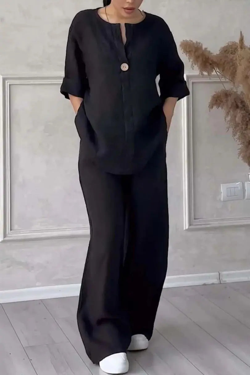 Women’s Comfortable Loose Cotton Linen Two-Piece Casual Set | Spring Summer Fashion Elegant Set