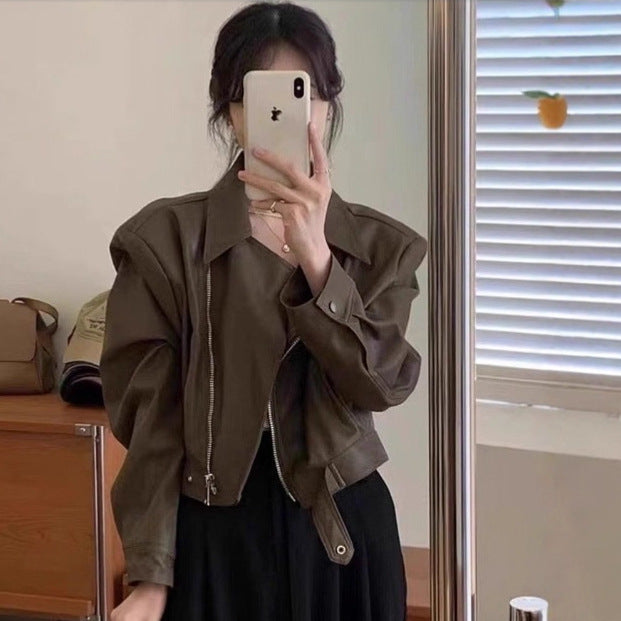 Women’s Long Sleeve Leather Coat Outerwear | Retro | Chic | Casual