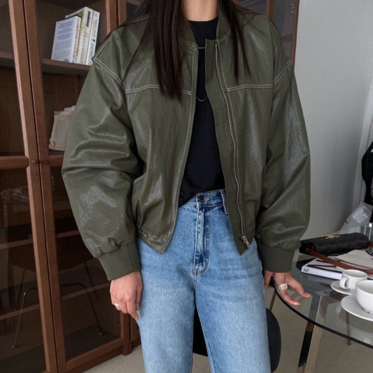 Women’s Loose Long Sleeve Leather Jacket Outerwear | Casual | Chic | Streetwear