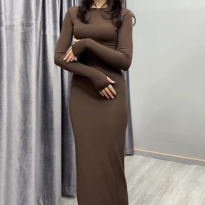 Women’s Long Sleeve Slim Fit Maxi Dress | Solid Color | Elegant | Party