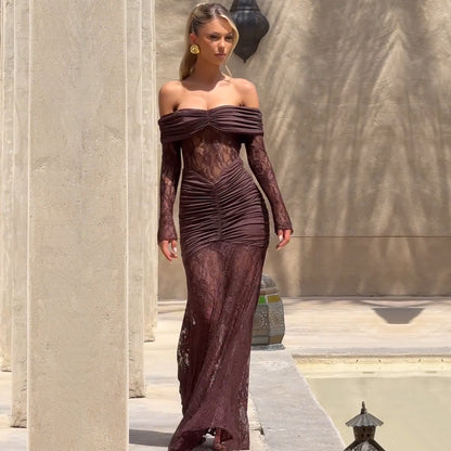 Women’s Bandeau Lace Long Dress | Elegant | Party | Evening