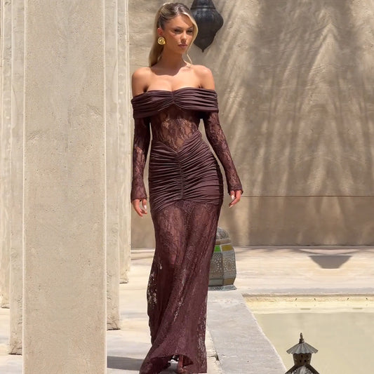 Women’s Bandeau Lace Long Dress | Elegant | Party | Evening