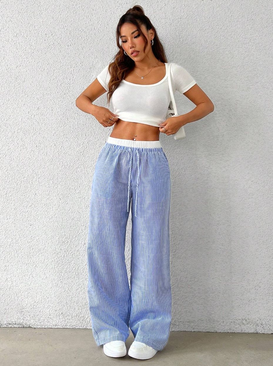 Women’s Striped Wide Leg Pants Bottoms | Casual | Floor Length | Chic