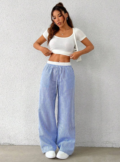 Women’s Striped Wide Leg Pants Bottoms | Casual | Floor Length | Chic