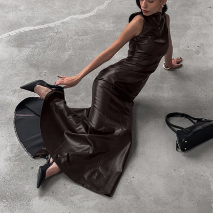Women’s High Waist Maxi Dress | Stand Collar | Elegant | Chic