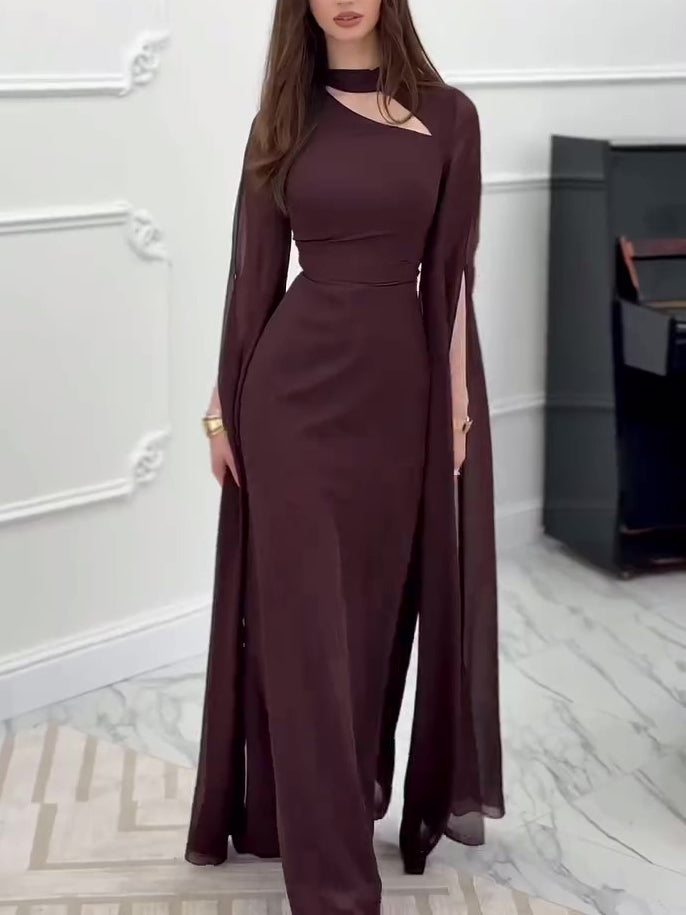 Women’s Long Sleeve Hollow Dress | Brown | Elegant | Chic