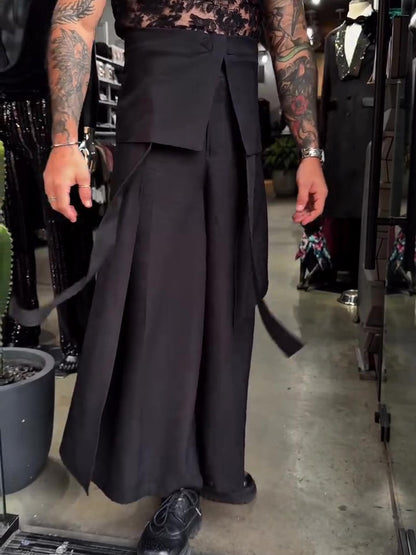 Men’s Strappy Wide Leg Pants Bottoms | Casual | Solid Color | Streetwear