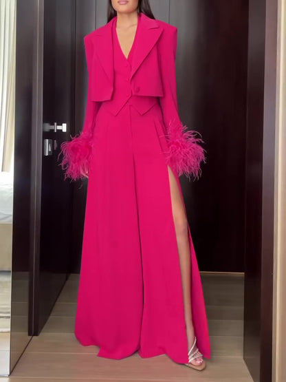 Women’s Three Piece Set | Rose | Furry | Chic