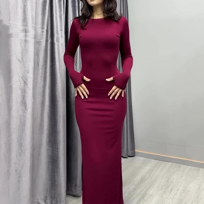 Women’s Long Sleeve Slim Fit Maxi Dress | Solid Color | Elegant | Party