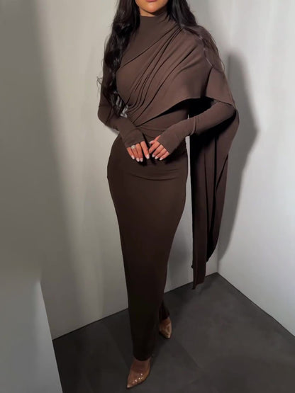 Women’s Turtleneck Long Sleeve Slim Dress | Brown | Elegant | Casual