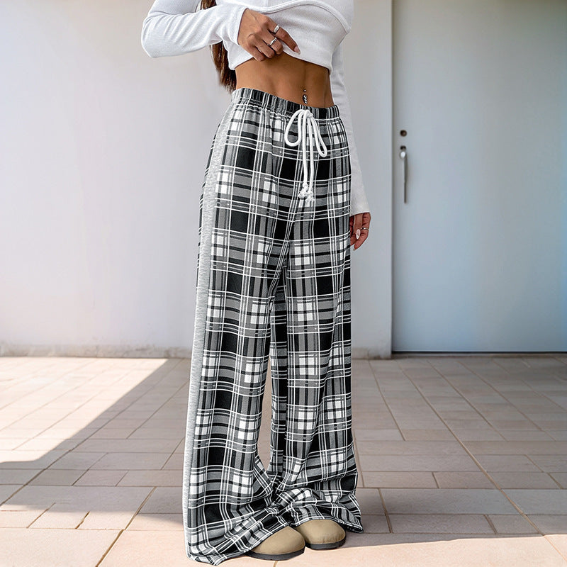 Women’s Plaid Stitching Wide Leg Pants | Casual | Streetwear | Chic Bottoms