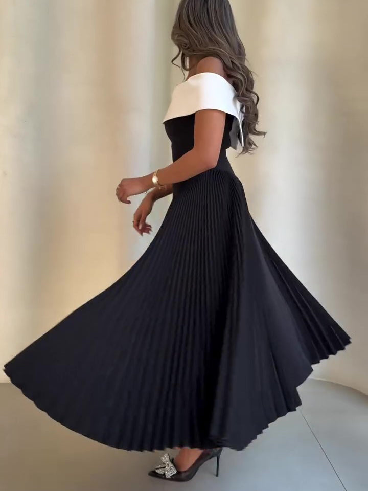 Women’s Off Shoulder Pleated Maxi Dress | Contrast | Elegant | Chic