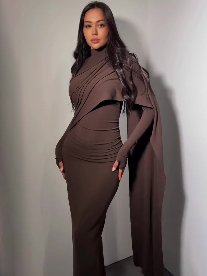 Women’s Turtleneck Long Sleeve Slim Dress | Brown | Elegant | Casual