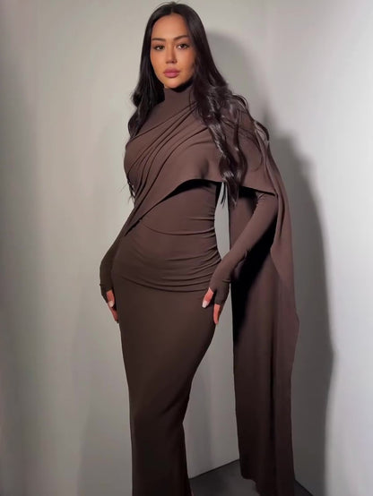 Women’s Turtleneck Long Sleeve Slim Dress | Brown | Elegant | Casual