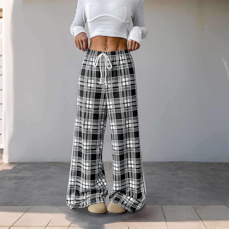 Women’s Plaid Stitching Wide Leg Pants | Casual | Streetwear | Chic Bottoms