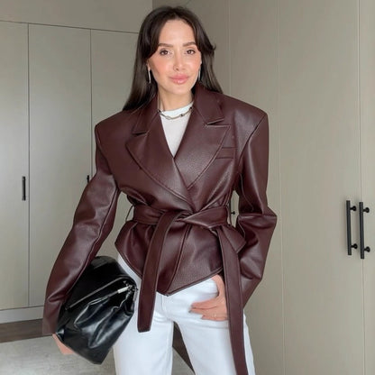 Women’s Strapped Leather Biker Jacket Outerwear | Cool | Casual | Streetwear