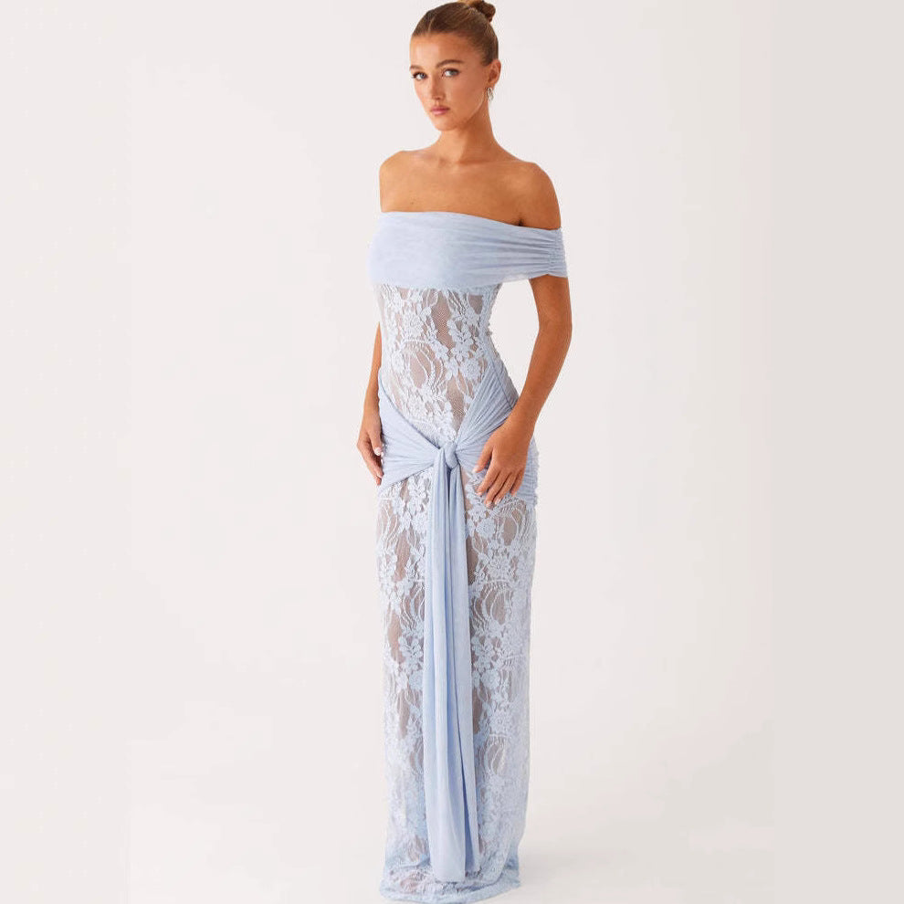 Women’s Lace Cutout Ribbon Maxi Dress | Elegant | Party | Evening
