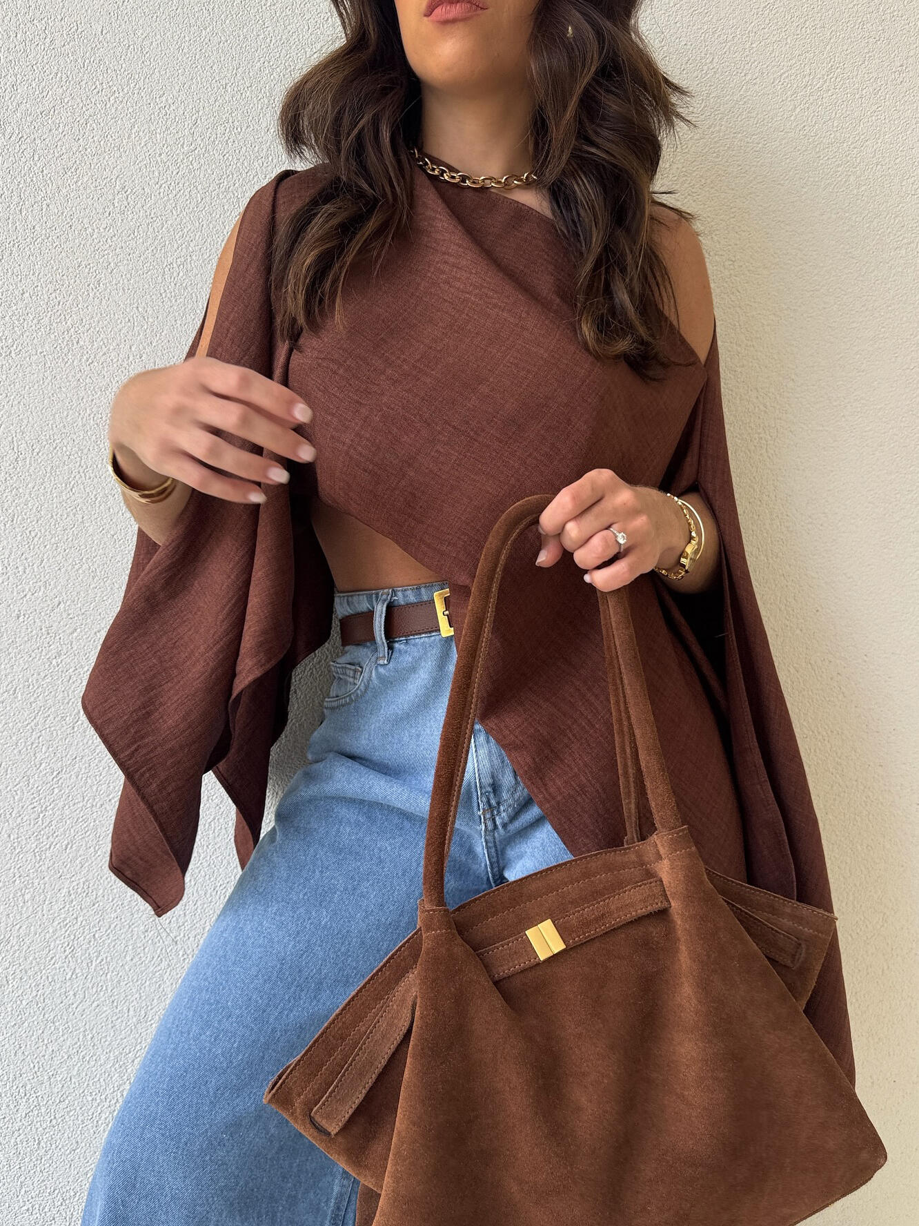 Women’s Off Shoulder Crop Top | Brown | Chic | Casual