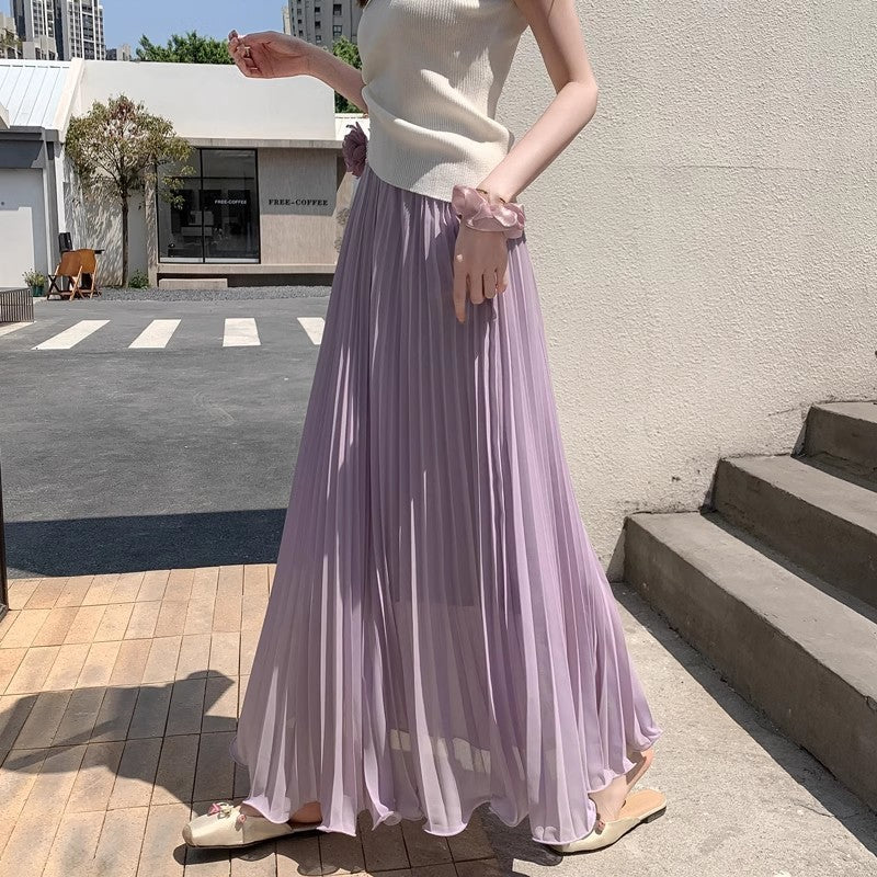 Women’s High Waist Pleated Skirt Bottoms | Chiffon | Elegant | Chic