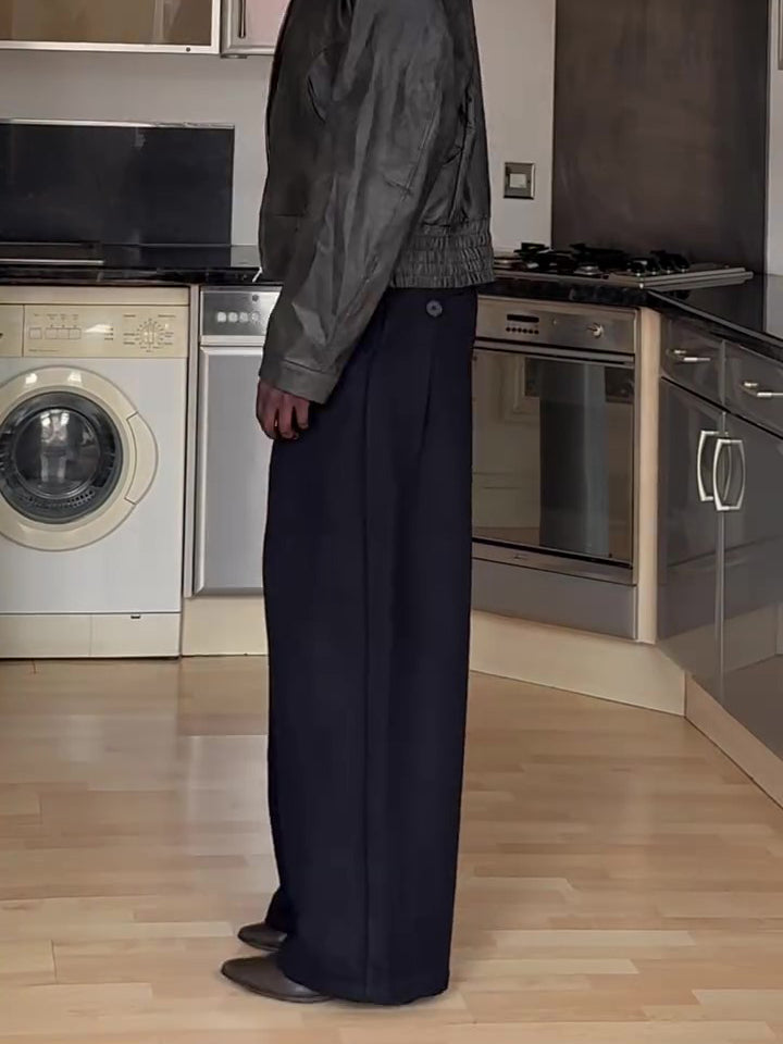 Men’s High Waist Double Button Wide Leg Pants Bottoms | Black | Elegant | Chic