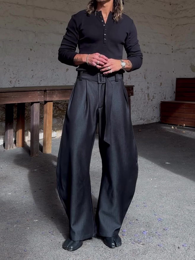 Men’s High Waist Wide Leg Pants Bottoms | Black | Oversized | Chic