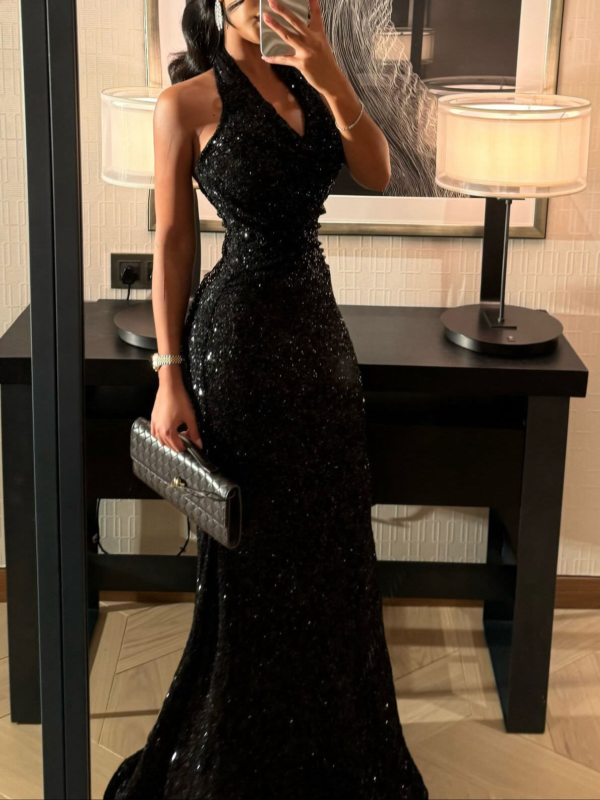 Women’s Sequin Halter Neck Mermaid Gown Maxi Dress | Black | Elegant | Party