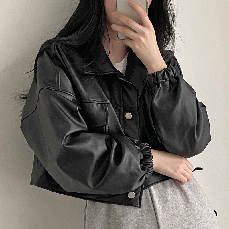 Women’s Short PU Leather Jacket Outerwear | Versatile | Casual | Chic