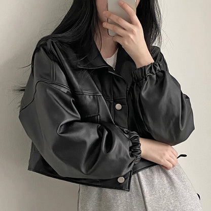 Women’s Short PU Leather Jacket Outerwear | Versatile | Casual | Chic