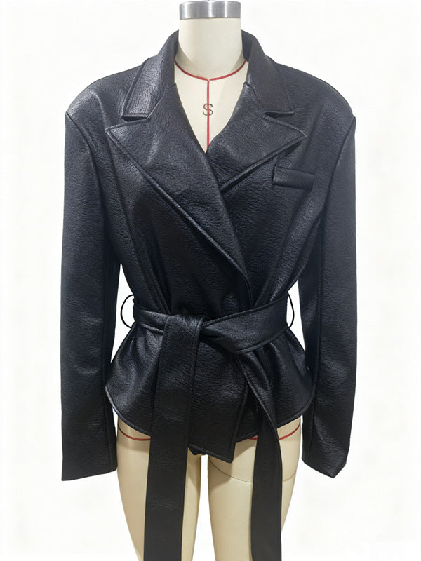 Women’s Strapped Leather Biker Jacket Outerwear | Cool | Casual | Streetwear