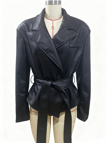 Women’s Strapped Leather Biker Jacket Outerwear | Cool | Casual | Streetwear